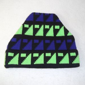 Ossi Ski Wear Wool Blend Beanie Cap Hat Multicolor Geometric Vintage